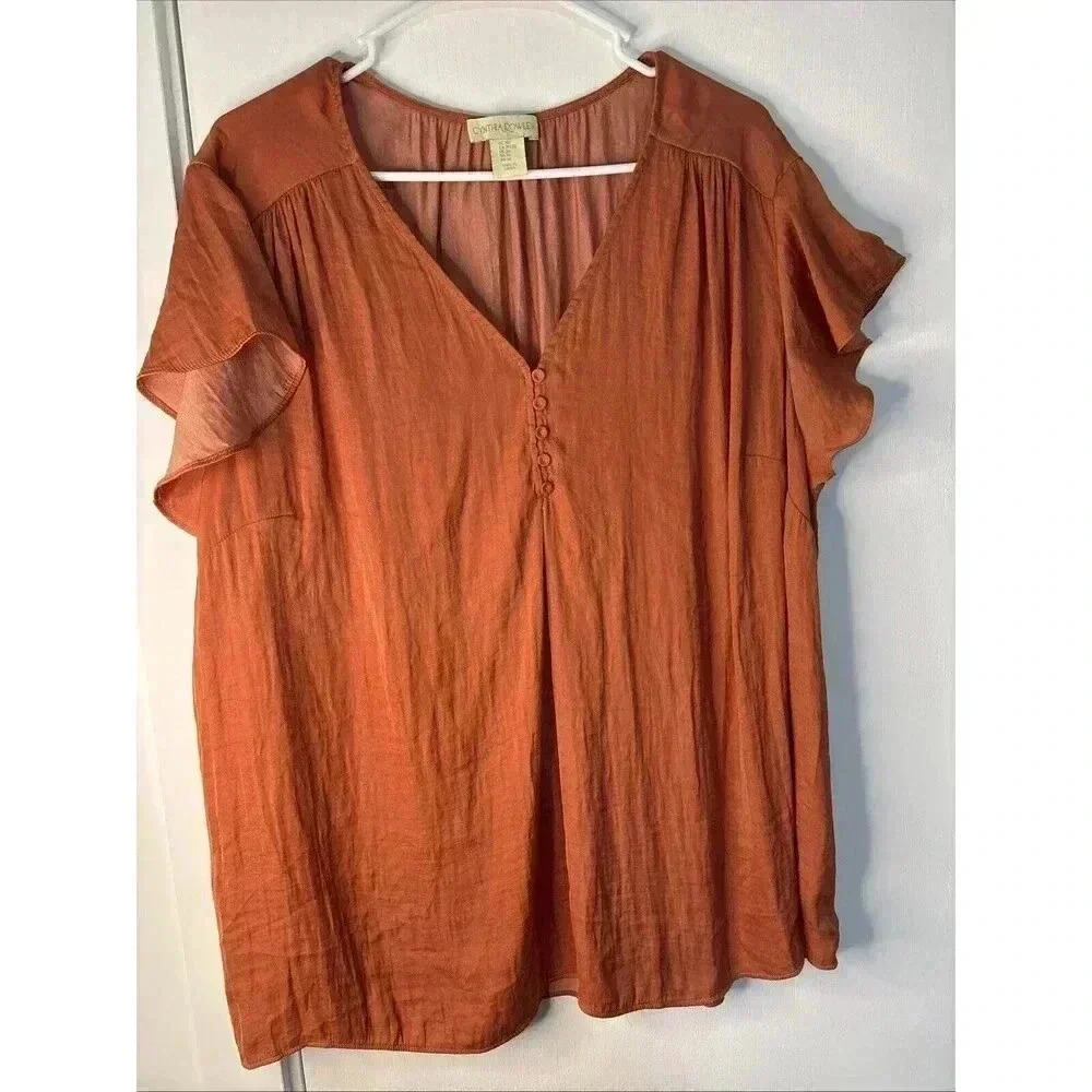 Cynthia Rowley 3X Burnt Orange Tunic‎ Boho Button Accents